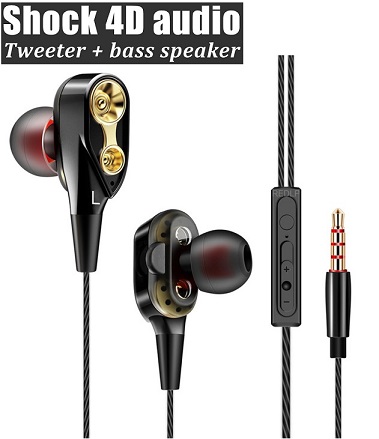 LP-E88 Black 4D Double Drive In Ear headphone supper Bass headset With Microphone